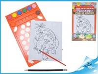 Omalovánky dinosaurus s barvičkami a štětcem