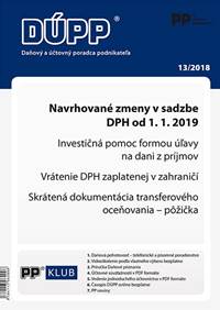 DUPP 13/2018 Navrhované zmeny v sadzbe DPH od 1. 1. 2019