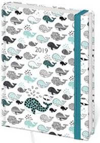 Diář 2019 B6 LYRA denní s gumičkou Whales