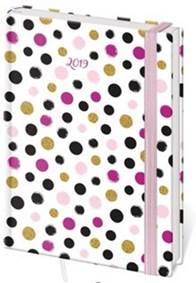 Diář 2019 B6 LYRA denní s gumičkou Dots