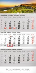 3 měsíční krajina šedý- nástěnný kalendář 2019