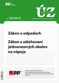 UZZ 39/2019 Zákon o odpadoch, Zákon o zálohovaní jednorazových obalov na nápoje