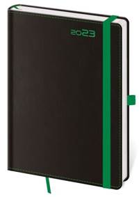 Diář 2023 denní A5 Black Green s poutkem na propisku