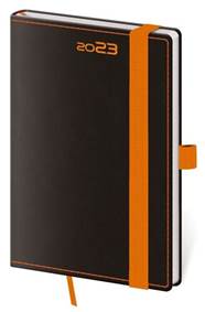 Diář 2023 týdenní kapesní Black Orange s poutkem na propisku