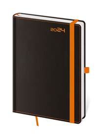 Diář 2024 denní A5 Black Orange s poutkem na propisku