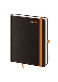 Diář 2024 týdenní B6 Black Orange s poutkem na propisku