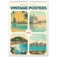 NOTIQUE Nástenný kalendár Vintage plakáty – svetové mestá 2027, 33 x 46 cm