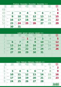 Tříměsíční kalendář zelený 2025 - nástěnný kalendář