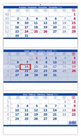 Tříměsíční skládaný kalendář modrý 2025 - nástěnný kalendář