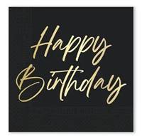 Servítky čierne Happy Birthday 33x33cm/20ks