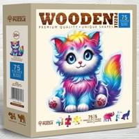 Dřevěné puzzle Barevné kotě 75 dílků