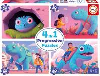 Kniha Puzzle Přátelští dinosauři 4v1 (20,40,60,80 dílků)