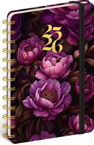 Spirálový 18měsíční diář Petito Fialové květy 2025/2026