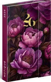 NOTIQUE Týždenný magnetický diár Fialové kvety 2026, 11 x 16 cm