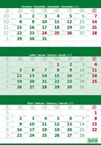 Tříměsíční kalendář zelený 2026 - nástěnný kalendář