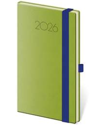 Kapesní diář 2026 New Praga zelený s gumičkou