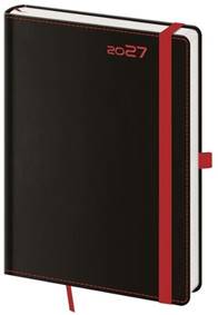 Denní diář 2027 A5 Black Red s poutkem