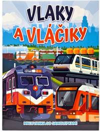 Kniha Vlaky a vláčiky maľovanka so samolepkami Foni Book